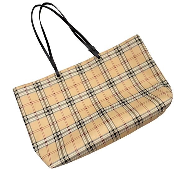 Giani Bernini Plaid Tote Bag – Classic Beige Check with Black Straps - Picture 1 of 7